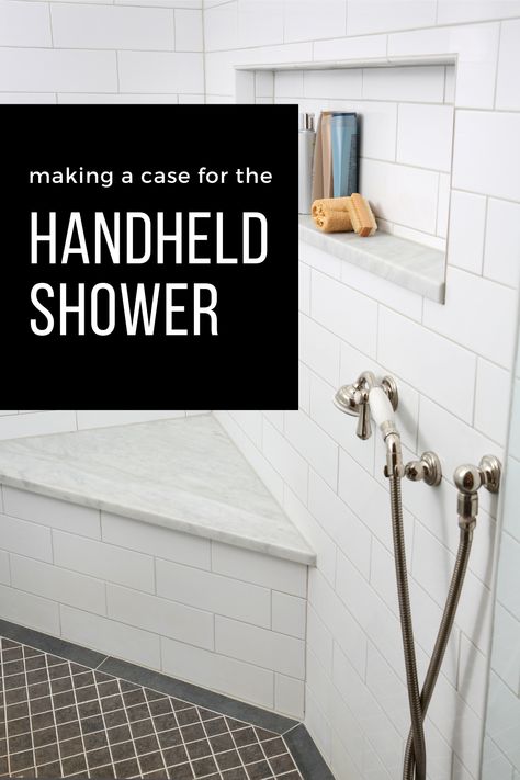 Adding a handheld shower to your bathroom remodel is a smart choice that people who’ve done their homework on great showering experiences often include. Find out why you should include one in your new shower... Remodeling Trends, Shower Seat, Shower Remodel, Bathroom Remodeling, Hand Held Shower, Shower Head, Bathroom Remodel, Shower Heads, Homework