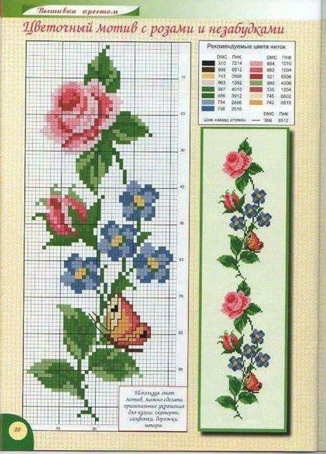 Images By Aliye On Kanavice 71A Floral Cross Stitch Pattern, Butterfly Cross Stitch, Pola Kristik, Beautiful Cross Stitch, Cross Stitch Patterns Flowers, Cross Stitch Bookmarks, Pola Sulam, Cross Stitch Borders, Diy Cross Stitch