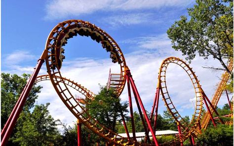 Race down a trio of high-speed loops, then boomerang all the way back to the start. Summer Vacation Spots, Lake George Ny, Great Escape, Sunset City, Six Flags, The Great Escape, Lake George, Lake Life, Top Ten