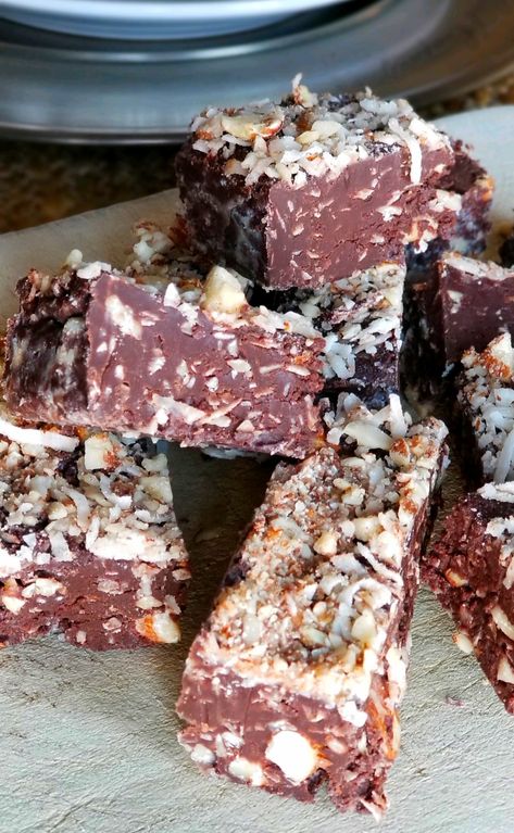 This easy microwaveable foolproof Almond Joy Fudge is your answer to beautiful, creamy, and delicious fudge with very little effort. It’s packed with shredded coconut and chunks of almonds, just like an Almond Joy candy bar. Prep time: 5 minutes Cook time: 3-5 minutes Serves: 16 pieces depending on size Ingredients: 3 C. Dark chocolate chips 1 -14oz. Sweetened condensed...         Read More Almond Joy Fudge, White Cheddar Cheese Ball, Almond Joy Candy, Cheddar Cheese Ball, Almond Joy Bars, Holiday Cheese, Bar Prep, Oh Fudge, Coconut Candy