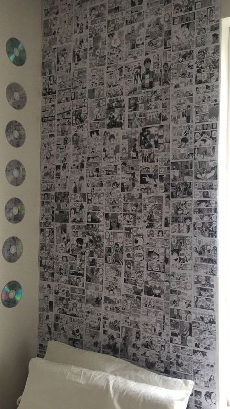 Manga Walls Bedroom, Manga Wall Bedroom, Manga Wall Room, Anime Room Ideas, Diy Manga, Anime Room Decor, Room Anime, Manga Wall, Otaku Room