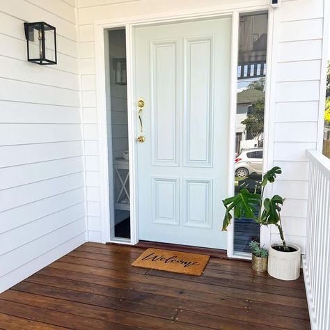 Queenslander Front Door, Hampton Front Door, White Hamptons House, Hamptons Front Door, Coastal Front Door, Front Door Coastal, Beach House Front Door, Navy Front Door, White Front Door