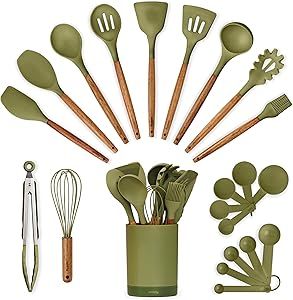 Essentials For New Home, Green Kitchen Accessories, New Home Essentials, Kitchen Utensils Set, Silicone Cooking Utensils, Kitchen Spatula, Kitchen Necessities, Silicone Kitchen Utensils, Silicon Utensils