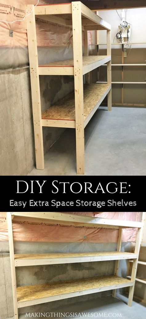 Shelving For Storage Room, Diy Shelves Garage, Diy Wood Storage Bins, Building Basement Storage Shelves, Wood Shop Shelves, Diy Storage Shelves Basement, Diy Garage Shelves Free Standing, How To Build Storage Shelves In Basement, Diy Wooden Storage Shelves