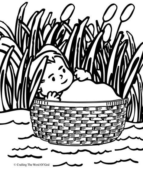 Moses In The Basket (Coloring Page) Coloring pages are a great way to end a Sunday School lesson. They can serve as a great take home activity. Or sometimes you just need to fill in those last five... Moses In The Basket, Basket Coloring Page, Moses Craft, Sunday School Projects, Sunday School Coloring Pages, Baby Moses, Baby Moses Basket, Preschool Bible, Bible School Crafts