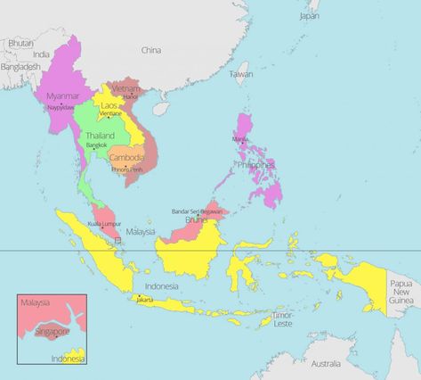 Map of Southeast Asia with colors https://aseanup.com/free-maps-asean-southeast-asia/ Mapa Ng Timog Silangang Asya, Timog Silangang Asya Map, Peta Negara Asean, Peta Asia Tenggara, Asean Map, Peta Asean, South East Asia Map, Southeast Asia Map, Peta Asia