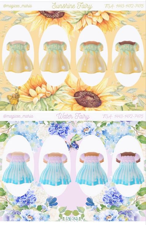 Acnh Fairy Dress, Acnh Fairycore Codes, Acnh Cottagecore, Water Fairy, Pixie Hollow, Bar Designs, Fairy Dresses, New Animal Crossing, Pattern Code