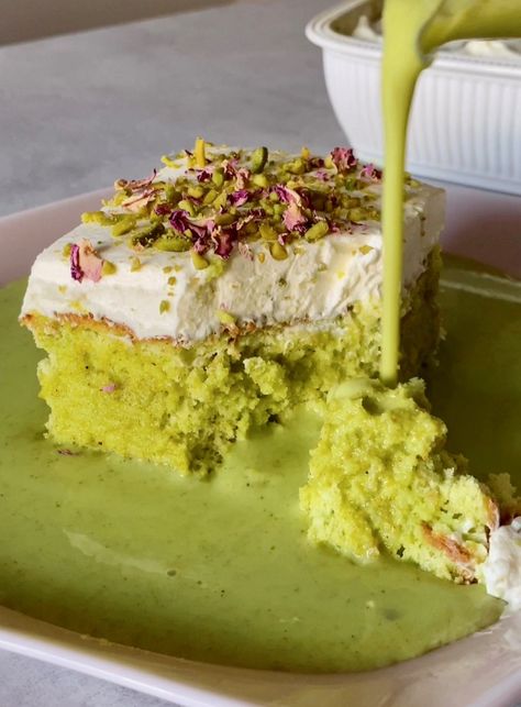 PISTACHIO MILK CAKE RECIPE Tres Leches Cake Pistachio, Recipes With Self Raising Flour, Pistachio Milk Cake Recipe, Pistachio Tres Leches Cake Recipe, Green Cake Recipe, Pistachio Milk Recipe, Pistachio Flour Recipes, Pistachio Tres Leches Cake, Pistachio Desert