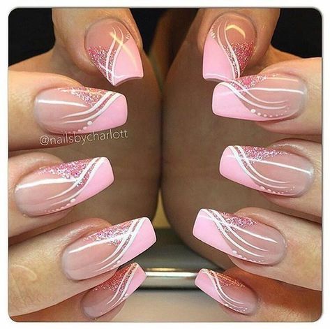 Swan Nails, Elegant Bridal Nails, Pink Swan, Nails With Glitter, Elegant Nail Designs, Nails Nude, Fancy Nails Designs, Smink Inspiration, French Nail Designs