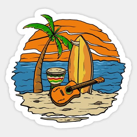 Surfing Board, Funny Laptop Stickers, Surf Stickers, Sticker Design Inspiration, Preppy Stickers, Sticker Aesthetic, Tropical Painting, Circle Painting, Hawaii Party