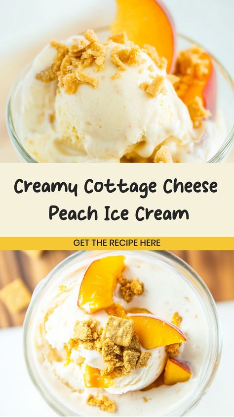 Indulge in a unique summer treat with our cottage cheese peach ice cream recipe! This creamy and delicious dessert is the perfect way to cool down on hot days. Made with fresh peaches and rich cottage cheese, it's a healthier alternative to traditional ice cream that doesn't skimp on flavor. Try making this homemade frozen delight for your next backyard barbecue or enjoy it as a refreshing snack any time of day.

Ingredients
2 cups smooth cottage cheese
1/2 cup full-fat milk
1/3 cup pure maple s Cottage Cheese Peach Ice Cream, Desserts Using Cottage Cheese, Cottage Cheese Ice Cream Recipe, Low Calorie Pancakes, Peach Ice Cream Recipe, Homemade Cottage Cheese, Sherbet Recipes, Creami Recipes, Fruity Treats