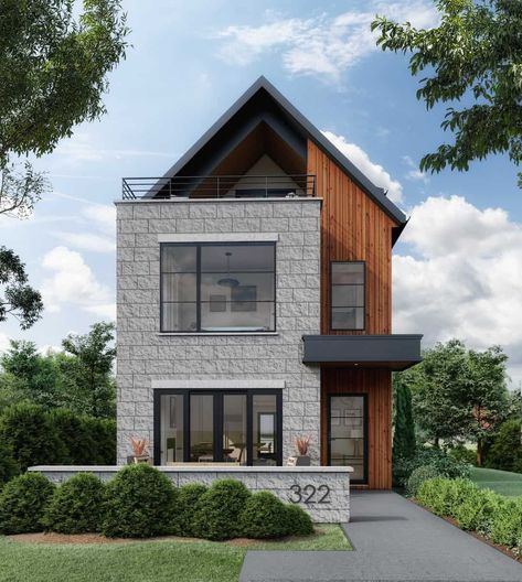 Kensington | Transitional - Andison Residential Design Vertical Cladding, Architectural Drafting, Gabled Roof, Home Fits, Farmhouse Exterior Design, Family Unit, Narrow Lot House Plans, Townhouse Designs, Modern Style House Plans