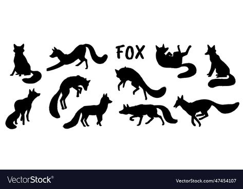 Fox Silhouette, Background Funny, Animals Design, Black Fox, Different Poses, Middle School Art, Flat Style, School Art, Forest Animals