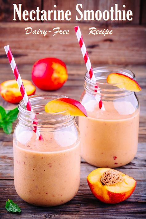 Sunny Nectarine Smoothie Recipe - A fresh and fruity dairy-free summer sip. Vegan, gluten-free, nut-free, and soy-free, too. Nectarine Smoothie, Sunshine Smoothie, Nectarine Recipes, Oatmeal Smoothie, Smoothie Juice, Vegan Breakfasts, Smoothie Ideas, Smoothies Healthy, Healthy Drinks Smoothies