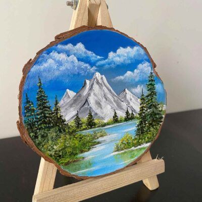 Acrylic Wood Painting, Wooden Log Painting, Wooden Slice Painting, Coasters Painting, Mini Canvas Paintings, Wood Paintings, Mandala Book, Beach Art Painting, Painting Reference