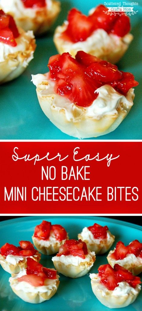 Quick and Easy- these no bake mini cheesecake bites are delicious! Make just a few for your family or make hundreds for your next event. (bonus: each little bite is about 45 calories each!) No Bake Mini Cheesecake, Mini Cheesecake Bites, Strawberry Cheesecake Bites, Mini Cheesecake Recipes, Dessert Simple, Bite Size Desserts, Cake Bites, Easy No Bake, Cheesecake Bites