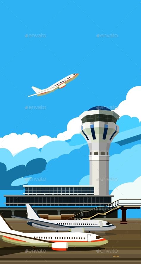 Airport Building Vector Illustration Airport Building, Airport Theme, Building Vector, Airport Runway, Vintage Airline Posters, Airplane Wallpaper, Bridge City, Cover Wattpad, Air Traffic Control