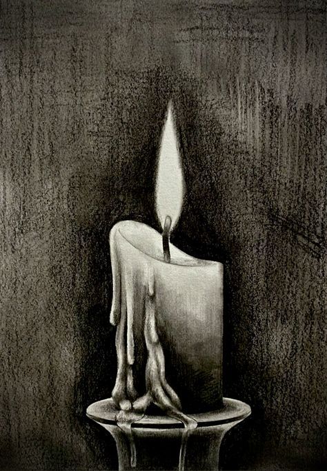 Candle Pencil Drawing, Charcoal Christmas Drawing, Candle Sketches Pencil, Burning Candle Drawing, Candle Drawing Pencil, Candle Drawing Art, Candle Art Drawing, Candle Sketch, School Art Project Ideas