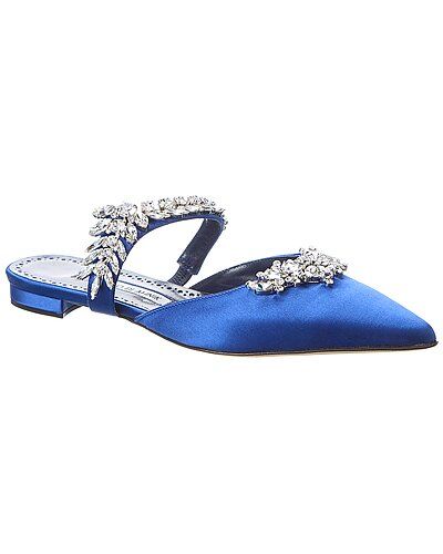 Manolo Blahnik Lurum, Shoes Sale, Blue Flats, Crystal Embellishment, Blue Satin, Manolo Blahnik, Smooth Leather, Latest Fashion Trends, Silver Tone