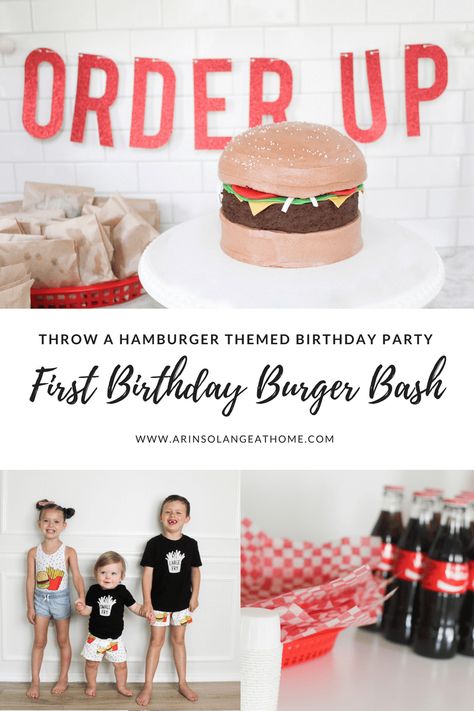 A burger themed first birthday party is a fun unique theme that your guests will love. Check out this blog post for all the fun details! https://www.arinsolangeathome.com #burgerparty #firstbirthdayparty Burger Bash First Birthday, Burger Birthday Party, Unique Birthday Themes, Fast Food Party, Birthday Party Ideas For Men, Unique Birthday Party Themes, Blogger Ideas, Burger Party, Ball Birthday Parties