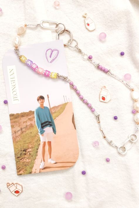 $36 CAD, Free Worldwide Shipping! A handmade Seventeen Jeonghan accessory that can be used as a necklace, bracelet, keychain/phone strap, and bag accessory. It can also be attached to your Carat bong! Click the photo to shop our pre-designed Seventeen accessories or create your own on our customized Etsy listing! #Seventeen #jeonghan #caratbong Carat Bracelet Seventeen, Jeonghan Bracelet, Jeonghan Polaroid, Seventeen Merch, Say The Name Seventeen, Case Charm, Carat Bong, Concert Bags, Keychain Phone