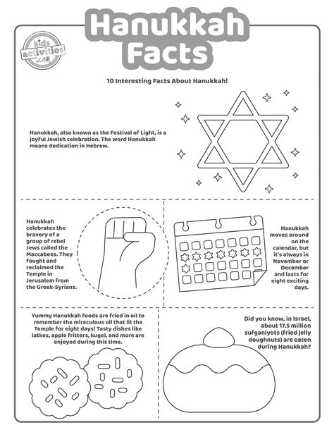 Fun Hanukkah Facts For Kids To Print and Learn Hanukkah Printables For Kids, Hanukkah Lesson Plans Preschool, Hanukkah Activities For Kids, Hanukkah Crafts For Kids Preschool, Hannukah Crafts Kids, Hanukkah Preschool Activities, Hanukkah Kids Activities, Chanukah Crafts For Kids, Hannukah Crafts Preschool