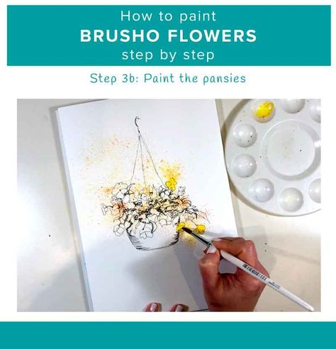 How to Paint Brusho Flowers - step by step ink and wash — Kerrie Woodhouse Watercolour Crystals, Watercolour For Beginners, Painting Exercises, Watercolour Tutorial, Line And Wash, Loose Watercolour, Cartoon Leaf, Tutorial Painting, Ink And Wash