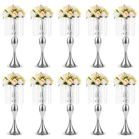 Reception Tables Wedding, Tall Flower Centerpieces, Flower Holders, Wedding Vase Centerpieces, Tables Wedding, Faux Flower Bouquets, Led Flower, Crystal Centerpieces, Event Centerpiece