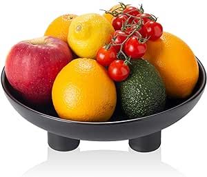 Tanirapel Ceramic Fruit Bowl for Kitchen Counter, 10" Large Decorative Bowl for Home Decor, Modern Pedestal Bowl with Four-Legs, Fruit Holder for Breads and Vegetable, Matte Black Bookshelf Console, Large Decorative Bowl, Wooden Fruit Bowl, Large Fruit Bowl, Room Bookshelf, Ceramic Fruit Bowl, Ceramic Fruit, Fruit Holder, Pedestal Bowl