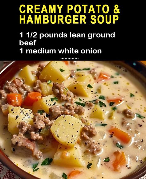 Hamburger Soups, Potato And Hamburger, Potato Hamburger Soup, Soup Meals, Hamburger Potato Soup, Hamburger Soup Recipe, Soup Bar, Hamburger And Potatoes, Delicious Soups