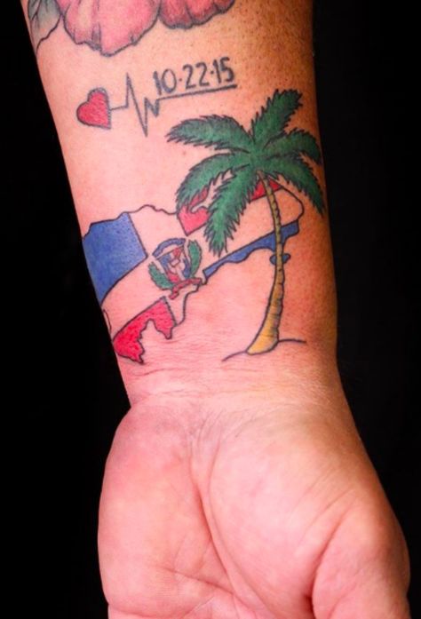 Dominican Taino Tattoos, Dominican Republic Flag Tattoo, Puerto Rican And Dominican Tattoos, Dominican Republic Map Tattoo, Dominican Tattoo Ideas Women, Mexican Flag Tattoos For Women, Dominican Tattoos, Flag Tattoo For Women, Dominican Flag Tattoo