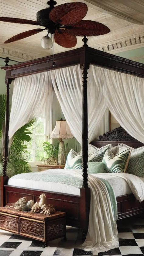 Sweet Magnoliaa (@sweetmagnoliaa.home) • Instagram photos and videos British Colonial Interior Design, King Size Canopy Bed, Modern Canopy Bed, Wooden Canopy Bed, Canopy Bed Ideas, Iron Canopy Bed, Colonial Interior Design, Best Master Bedrooms, Wood Canopy Bed