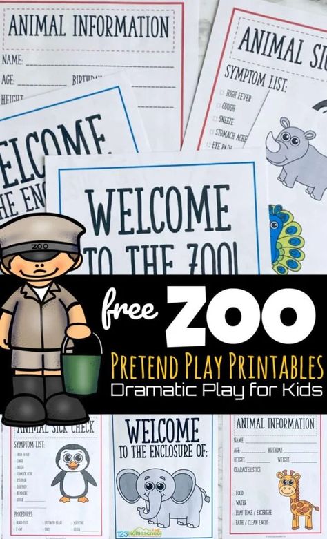 There is something about pretend play props that help kids feel like they are official. This 21 page pack of zoo printables will have your toddler, preschool, pre-k, kindergarten, and first grade students feel I’m A Zoo Keeper! Use these community helper pages for your dramatic play for preschoolers. Goodnight Gorilla Activities, Dramatic Play Printables Free, Zoo Printables, Zoo Activities Preschool, Play For Preschoolers, Zoo Animals Preschool, Zoo Animal Activities, Preschool Zoo Theme, Where Do I Live