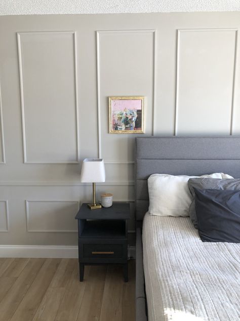 Crown Molding Accent Wall Bedroom, Bedroom Molding Wall, Classic Bedroom Accent Wall, Small Bedroom Wall Molding, Luxury Bedroom Master Molding, Wall Moulding Small Bedroom, Wall Triming Ideas, Moulding Accent Wall Master Bedrooms, Wall Moulding Behind Bed