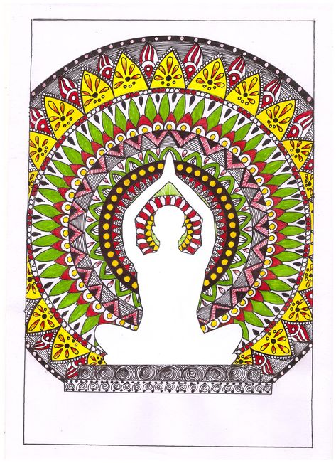 Yoga Day Drawing Ideas, Yoga Day Drawing, Drawing Ideas Mandala, Spiritual Art Painting, Yoga Drawing, Painting Mandala, Art Spiritual, International Yoga Day, Art Mandala