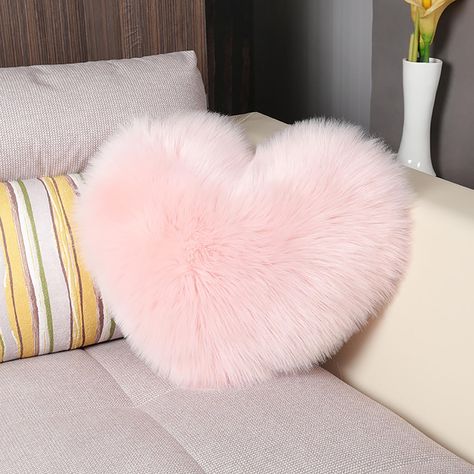 Kitty Makeup, Heart Pillows, Cute Cushions, Pink Room Decor, Pink Throws, Pink Throw Pillows, Pink Cushions, Heart Pillow, Faux Fur Throw Pillow