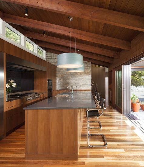 Tagged: Kitchen, Pendant Lighting, and Wood Cabinet.  Photo 712 of 2003 in Best Kitchen Photos from Gleason Lake Mid-Century Cambria Quartz, Modern Renovation, Concrete Fireplace, Grey Countertops, Cottage Style Homes, Countertop Design, Mid Century Modern Kitchen, Wood Cabinet, Mountain Homes