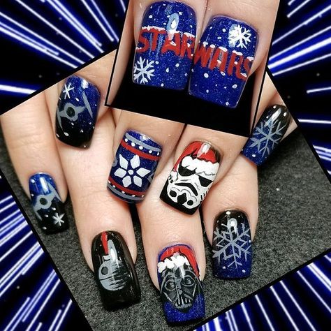 House of Nail Inspiration (@nailstyle_official) on Instagram: “Super excited for #StarWars #TheLastJedi AND Christmas? Same. Take your love of The Dark Side to…” Star Wars Nails, Christmas Nail Ideas, Valentine Nail Art, Cute Christmas Nails, Nail Art Disney, Cute Nail Art Designs, Star Wars Christmas, Disney Nails, Winter Nail Art