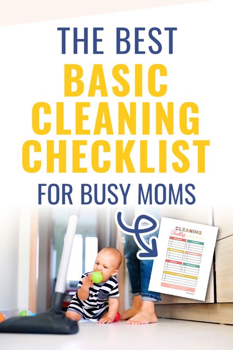 The Best Cleaning Checklist for Busy Moms | Use this free printable cleaning list to simplify your mom life and make things easier. Stop feeling overwhelmed by the mess and start taking control of your home right now! #momtips #cleaning Basic Cleaning Checklist, Free Printable Cleaning, Cleaning Supplies List, Stop Feeling, Daily Checklist, Weekly Cleaning, Cleaning List, Household Chores, Cleaning Checklist