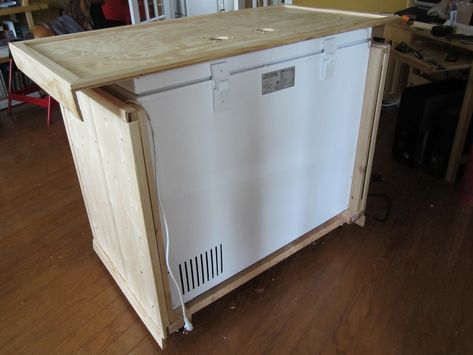 Keezer Build | Here is the cabinet from the back. We put it … | Flickr Outdoor Freezer Storage, Hidden Freezer Chest, Hidden Deep Freezer In Kitchen, How To Hide Deep Freezer, Hiding Deep Freezer, Keezer Ideas, Keezer Build, Deep Freezer, Container Kitchen