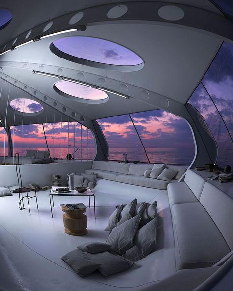 Galaxy Restaurant, Heaven Aesthetic, Charlotte Taylor, Spaceship Interior, Modern Luxury Bedroom, Futuristic Interior, Waiting Rooms, House Room, Futuristic Architecture