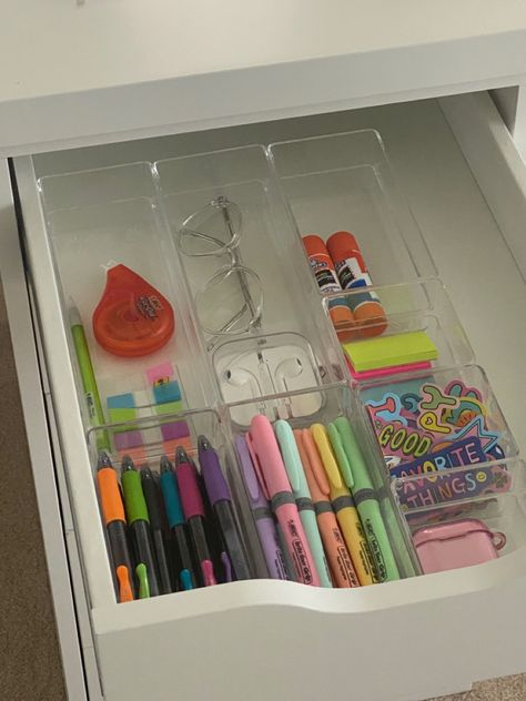 #deskdecor #deskorganizer #stationery #journal #organization #drawerorganization #pastel #backtoschool #workfromhome #desk #aesthetic Desk Drawer Aesthetic, Aesthetic Desk Drawer Organization, Desk Drawer Organization Aesthetic, School Desk Aesthetic, Desk Drawer Organization, Desk Drawer Organisation, Organizing Aesthetic, Desk Drawer Organizers, Drawer Ideas