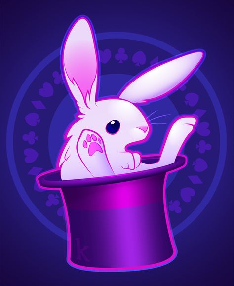 Magician's Rabbit by Karianne Hutchinson Illustration Vector Illustrator bunny white rabbit magic top hat show pull a rabbit out of a hat Bunny In Hat Magic, Easter Pfp, Rabbit Oc, Goth Easter, Top Hat Drawing, Magician Rabbit, Magic Bunny, Drawing Magic, White Rabbit Tattoo