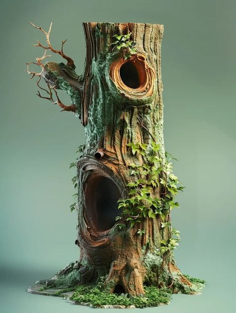 Midjourney AI Image: hollow tree like a pipe, ghibli style, isometric,clean background,fine luster,POPMART blind box, 3D ... → more in ai-img-gen.com Tree Growing Around Object, Tree Stump Diy, Clay Tree Sculpture, Tree Stumps Diy, Tree Stump Ideas, Clay Forest, Tree Bark Crafts, Tree Hole, Baby Crib Diy