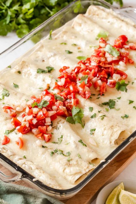 Vegetarian White Enchiladas, Vegan White Enchiladas, Recipes With Coleslaw Mix In It, Enchilada Recipe Vegetarian, Cheesy Pinto Beans, Chickpea Enchiladas, Campervan Meals, White Bean Enchiladas, Pinto Beans From Scratch