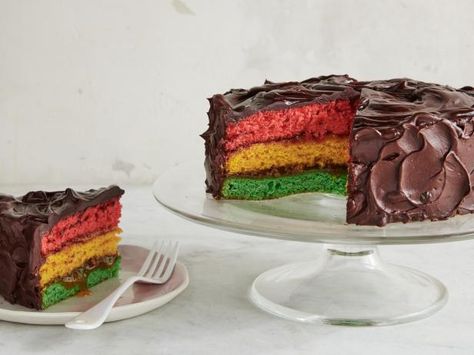 Get Italian Rainbow Cookie Cake Recipe from Food Network Italian Rainbow Cookie Cake, Rainbow Cookie Cake, Paleo Ketchup, Pastry Filling, Almond Filling, Italian Rainbow Cookies, Rainbow Cookie, Almond Pastry, Italian Bakery