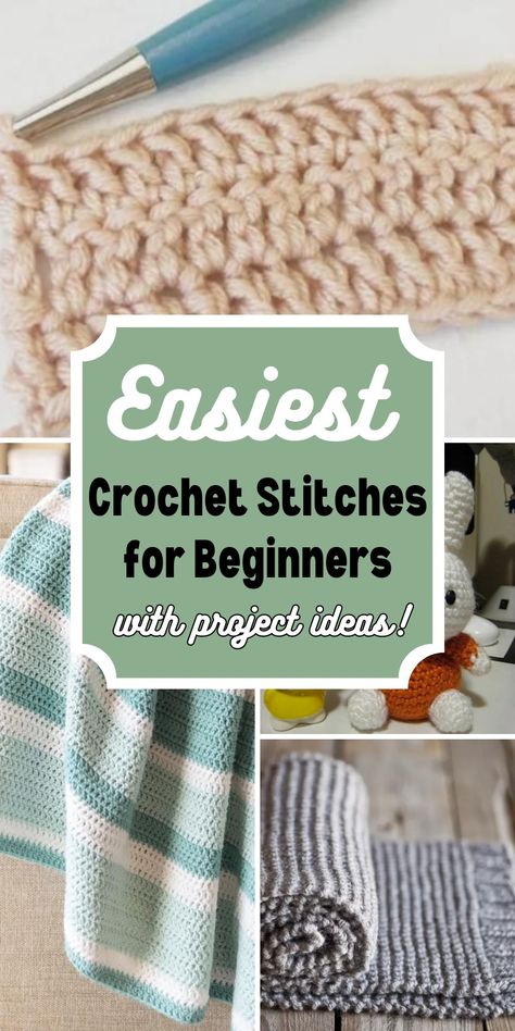 This is a collection of all easy crochet stitches for beginners. You can use these to make blankets or other simple projects. These stitch tutorials include simple stitches like single crochet, half double crochet, double crochet, granny stitch, and textured stitches like the Mini bean stitch. Single Stitch Crochet Blanket Pattern, Free Crochet Stitches For Blankets, Easy Crochet Stitches Blankets, One Color Crochet Blanket Patterns Simple, Super Easy Crochet Patterns Free, Beginner Crochet Stitches Tutorial, Crochet Patterns Single Crochet, Beginners Crochet Tutorial, Beginning Crocheting