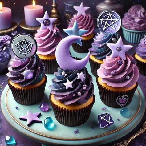 Fantasy Cupcakes, Moon Cupcakes, Creepy Wedding, Fantasy Cakes, Crystal Cupcakes, Ariel Birthday Party, Ariel Birthday, Witch Moon, Christmas Comics