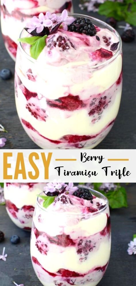 Tiramisu Trifle Recipe, Lady Fingers Dessert, Summer Trifle, Blueberry Puree, Berry Tiramisu, Tiramisu Trifle, Fruit Trifle, Mascarpone Recipes, Berry Trifle