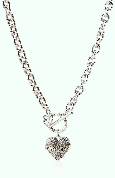 GUESS Women's Toggle Logo Charm Necklace, Silver, One Size Juicy Couture Necklace, Logo Banner, Toggle Necklace, Charm Necklace Silver, Cheap Jewelry, Shiny Silver, Necklace Silver, Heart Charm, Juicy Couture